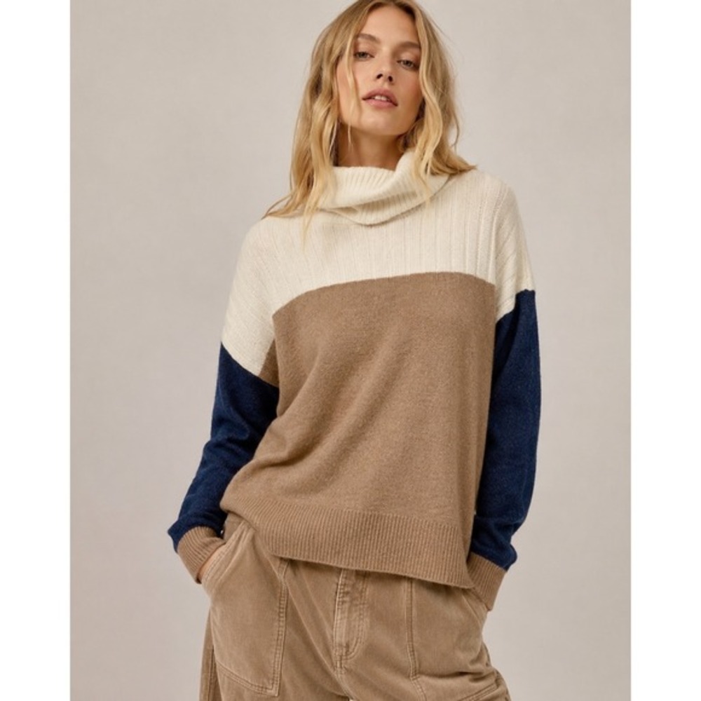 Madewell Turtleneck‎ Sweater Women Sz XXS Colorblock Fine Knit Wool Blend Soft